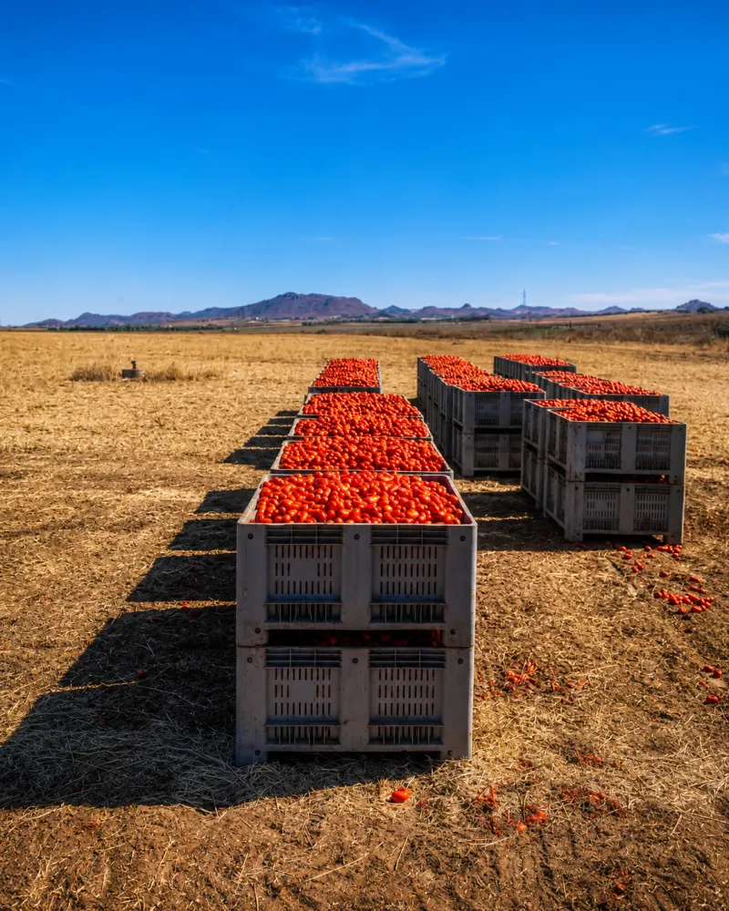 Cassette di pomodori pronte per la lavorazione